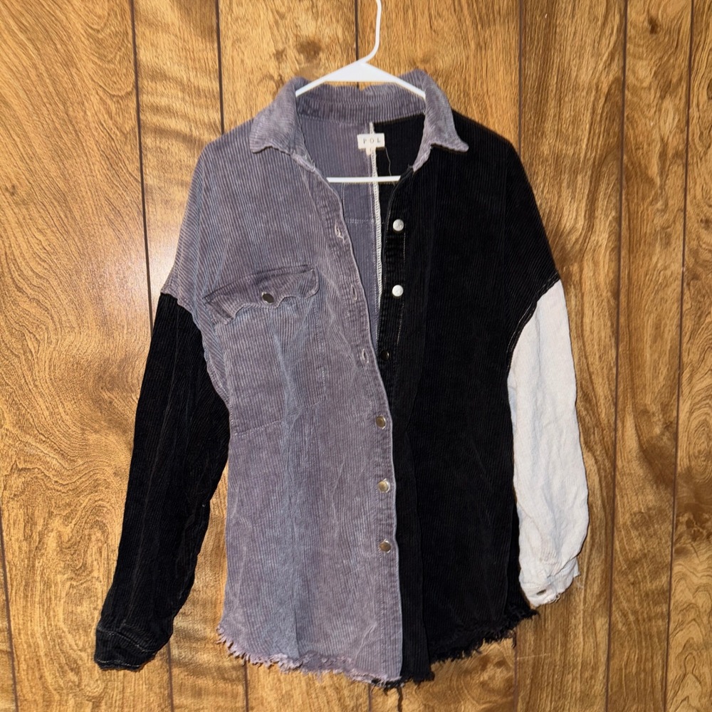 POL Colorblock Corduroy Shacket Raw Hem Hipster Western Chic Layering Oversize S